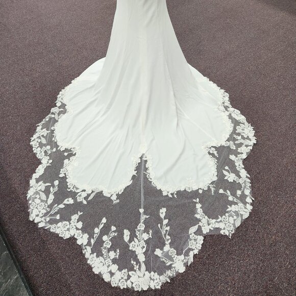 Private Label Bridal Gown Cora Lee Size 6 Ivory Crepe/Lace Wedding Dress - Picture 7 of 9